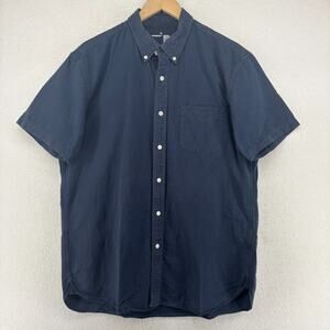 MUJI Shirt Mens XL Button Down Short Sleeve 100% Cotton Washed Oxford Blue